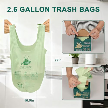 HECTOLIFE 2.6 Gallon 300 Count,Compostable Bags Handle Tie,Tear Resistant Kitchen Food Scrap Waste Bag, ASTM D6400, US BPI and Europe OK Compost Home Certified - style: 2.6gallon (300count)