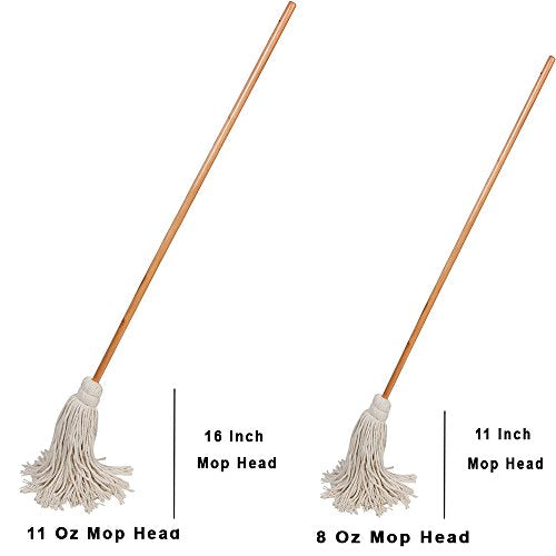 Large Wet Deck Cotton Mop with Solid Wood Handle (11 Oz, White)