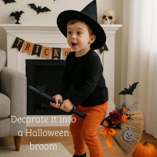 Handmade Whisk Sweeping Broom - Brooms for Wedding Jumping Ceremony Halloween DIY Decoration - Vietnamese Straw Soft Broom - 12.2" Width, 28.35" Length - style: Blue