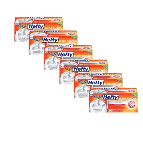 Hefty Ultra Strong Tall Kitchen Trash Bags, Unscented, 13 Gallon 20 Count (Pack of 6) - size: 20 Count (Pack of 6)