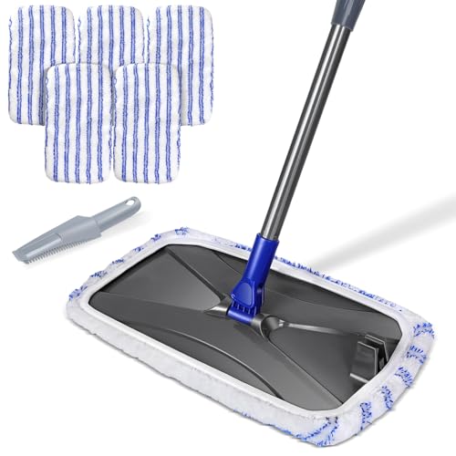 MASTERTOP Microfibre Flat Mop, Extended Wet Dry Large Floor Mop with 5 Reusable Pads & Telescopic Handle, Dust Mops for Laminate Wooden Hard Floor Vinyl Tile Floors Cleaning - Send 1 Cleaning Scraper - color: Gray, size: 15.7"*7.8"
