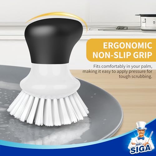 MR.SIGA Dish Scrub Brush, Palm Brush Dish Scrubber with Ergonomic Grip, Kitchen Brushes for Dishes, White, Pack of 2 - color: White