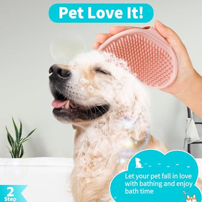 Comotech 6PCS Dog Bath Brush & Dog Toothbrush | Adjustable Handle Shampoo Brush & Scrubber for Short & Long Haired Dogs & Cats | Effectively Solve Odor & Stain Removal Problems (Blue Red Blue) - color: Blue Red Blue