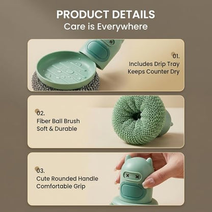 Soap Dispensing Silicone Dish Scrubber Press-to-Release Kitchen Scrub Brush with Nanofiber Scrubber for Pots Pans & Sinks - White - color: White