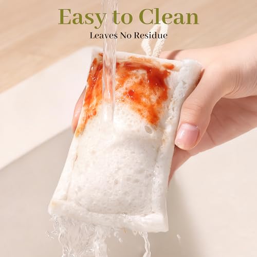 JOYMOOP Compressed Cellulose & Loofah Scrubbers, Non-Scratch Scrub Sponge, Kitchen Sponges for Dishes, 12-Pack, Dual-Sided Dish Sponge for Nonstick Cookware & All Surfaces - color: White [12 Pcs]