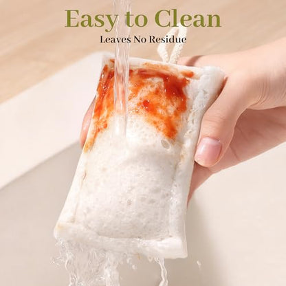 JOYMOOP Compressed Cellulose & Loofah Scrubbers, Non-Scratch Scrub Sponge, Kitchen Sponges for Dishes, 12-Pack, Dual-Sided Dish Sponge for Nonstick Cookware & All Surfaces - color: White [12 Pcs]