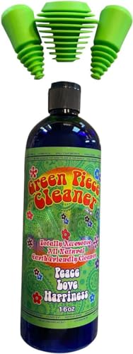 Green Piece® Glass Cleaner 16 oz Bottle with Set of 3 Silicone Plugs (Made in USA) - Excellent for Scent Proofing and Cleaning - style: 16 Fl Oz + Three Green Magnetic Scrubbers