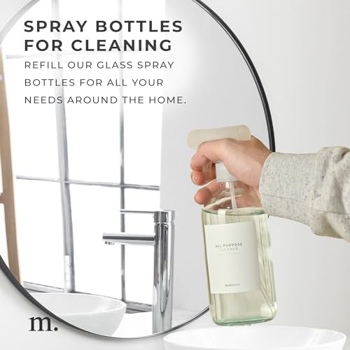 MaisoNovo Glass Spray Bottles 16 Oz Pack of 2 - Clear Spray Bottles for Cleaning Solutions with Fortified Glass & Fine Mist - Ideal for Cleaning, Disinfecting, Home, Office & Commercial Use - 16 Label - color: Clear