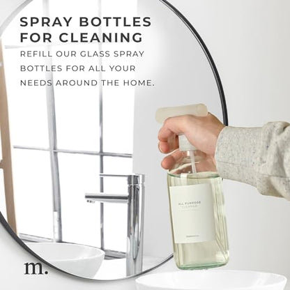 MaisoNovo Glass Spray Bottles 16 Oz Pack of 2 - Clear Spray Bottles for Cleaning Solutions with Fortified Glass & Fine Mist - Ideal for Cleaning, Disinfecting, Home, Office & Commercial Use - 16 Label - color: Clear