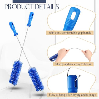 Baderke 2 Pieces Drain Brush Pipe Cleaning Tube Brushes 19.7 Inch Plastic Shower Pipe Flexible Cleaning Tool(Blue,19.7 x 2 Inch) - color: Blue, size: 19.7 x 2 Inch