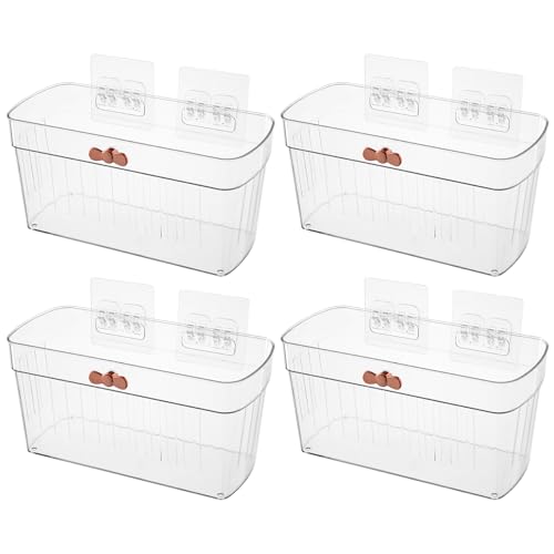 4 Pack Clear Acrylic Small Wall-Mounted Storage Baskets with Adhesive, No Drilling, Hanging Wall Mount Storage Bins for Kitchen, Pantry, Bathroom, RV - color: Large, Clear, size: 4 Pack