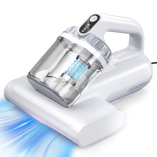 BYHUME Mattress Vacuum Cleaner, 17Kpa 650W Bed Vacuum Cleaner, 273nm UV-C Light & Ultrasonic 145°F Heating, 80000 RPM/Min Brushroll Rotation, Wide Suction Port for Pillows Cribs Sofa, White Corded - color: White