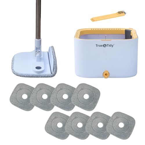 True & Tidy® TrueClean Mop and Bucket System Plus with New Easy Lift Inner Bucket, Self Wringing, Separates Clean from Dirty Water, Folding Mop Head, Dual Brush System, 8-pc Machine Washable Mop Pads - size: Mop & Bucket w/ 8 Mop Pads