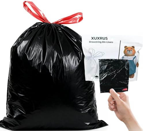 XUXRUS 2.6 Gallon Small Black Bathroom Trash Bags, 60 Count Folded Drawstring Small Garbage Bags, Tear-Resistant & Leak-Proof, Odor Control Liners for Bathroom, Office – Heavy Duty Trash Bags - style: 2.6 GAL-Black-60Counts