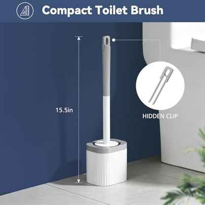 Toilet Brush, 2 Pack Compact Toilet Bowl Brush and Holder Set with Nylon Bristles Toilet Cleaner Brush Hidden Toilet Scrubber Brush for Bathroom Cleaning, Grey & White - color: Grey White-2p