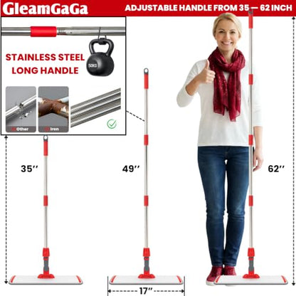 Aluminum Alloy Flat Mop System for Floor Cleaning, 62" Stainless Steel Handle, 4 Reusable Machine Washable Mop Pads for Wet & Dry Mopping on Hardwood, Laminate, Vinyl & Tile Floors