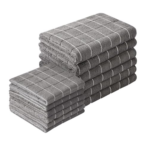 Microfiber Kitchen Towels and Cleaning Cloths, 4 Pack - Ultra Soft, Super Absorbent, Lint-Free - Lattice Pattern Dish Towels, 12x12 Inches（Grey） - color: Grey