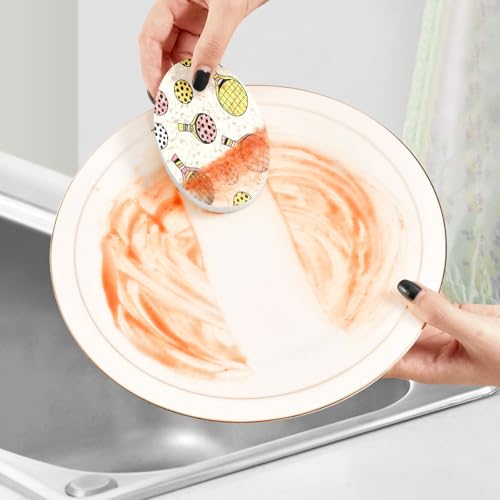 Ping Pong Rackets Balls Pattern Dish Scrub Sponges Kitchen Non Scratch Reusable Compressed Cellulose Sponge Hanging for Household Cleaning Washing Dishes Pots and Pans 3 Pack - color: Pattern6