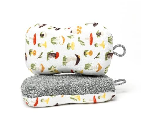 MÜkitchen Premium Microfiber Sponge Set for Dishes and Cleaning, 2 Pack, Printed (Shrooms) - color: Shrooms