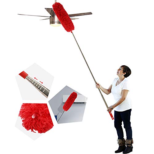 DELUX Microfiber Feather Duster Extendable Cobweb Duster with 100 inches Extra Long Pole, Bendable Head & Scratch-Resistant Hat for Cleaning Ceiling Fan, High Ceiling, Blinds, Furniture & Cars Red - color: Red