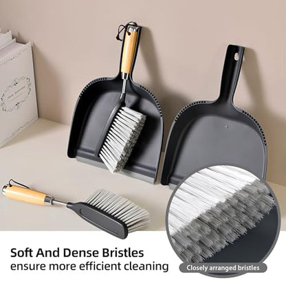 Hand Broom and Dustpan Set with Bamboo and Stainless Steel Handle, PET Bristles, Portable Cleaning Kitchen Countertops, Table Tops,Crumbs,beds,Sofas,Camping,Cars and Animal Cages