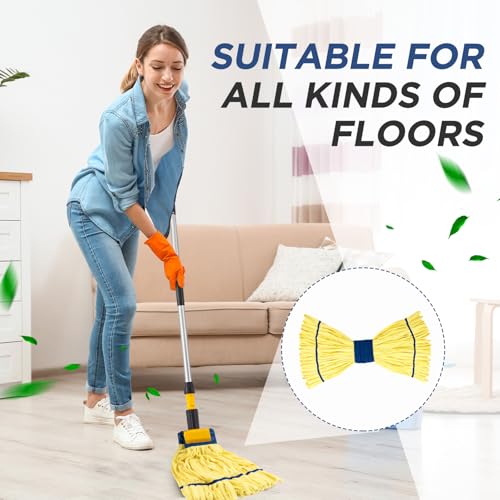 Hushee 6 Pack Large Microfiber Tube Mop Heads 18 oz Heavy Duty Commercial Industrial Wet Mop Head Refill Reusable Machine Washable Looped End Mopheads for Hardwood, Tile, Laminate Floors (Yellow) - color: Yellow