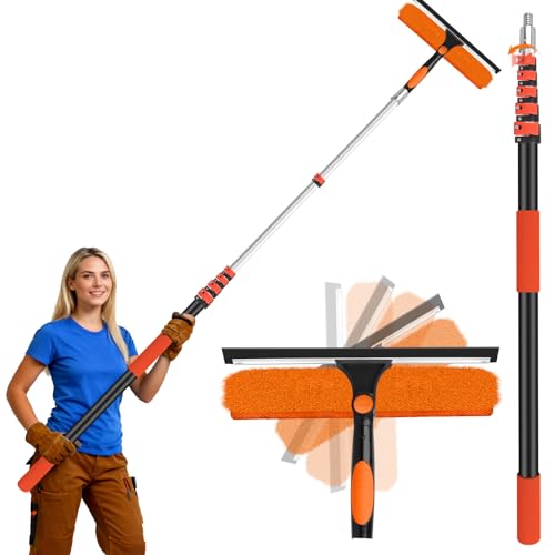 14" Extra-Wide Window Squeegee with Extension Pole, 30FT High Reach Window Cleaning Kit with- 2-in-1 Professional Window Scrubber & 5-24FT Extension Pole, for Indoor & Outdoor High Windows,RVs - size: 14"-24FT