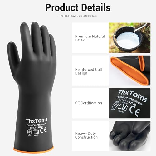 ThxToms Heavy Duty Chemical Resistant Latex Gloves, Waterproof Rubber Gloves, Puncture Resistant, Acid Oil & Alkali Resistant for Industrial Cleaning, Gardening, 18", 1 Pair - color: 18"