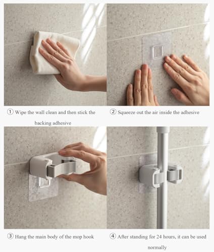 Broom Holder Wall Mount Mop and Command Broom Hanger Organizer Wall Mount Self Adhesive (Double clip) - size: 1 Double clip
