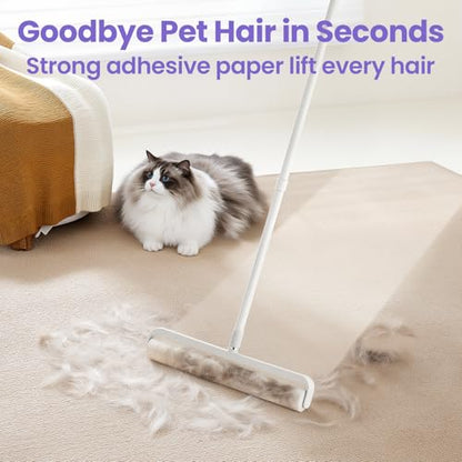14.17" Extra Large Lint Rollers for Pet Hair, DELOMO Sticky Rollers for Floor with 3 Extendable Handle & 4 Refills (200 Sheets), Long Handle Sticky Mop for Cleaning Carpets, Couches, Furniture, Cars - size: B: 1 Roller + 4 Refills (Wide: 14.17 in)