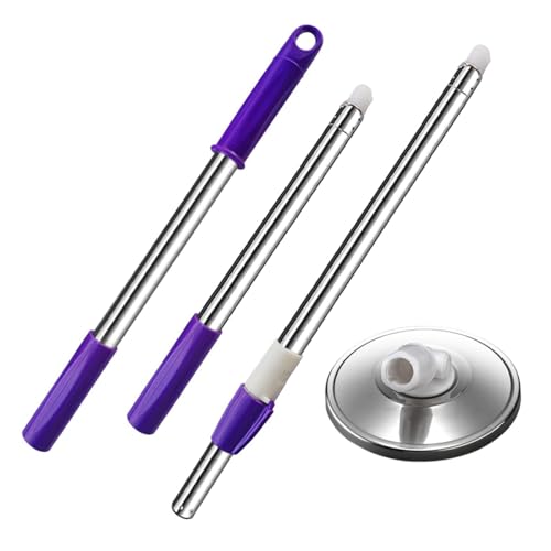 Extended Spin Mop Replacement Mop Handle, Upgraded 60-inch 360 Degrees Rotating Telescopic Replacement Mop Stick for Spin Mop Bucket Cleaning System (Stainless Steel Disc, Purple) - color: Purple, style: Stainless Steel Disc