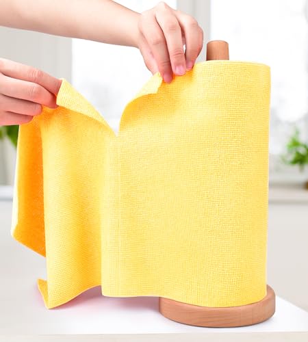 KitchLife Microfiber Cleaning Cloth Roll - Tear-Away Reusable Microfiber Paper Towels, Lint-Free, Washable, 20 Sheets for Kitchen, Car, Dishes, and Sensitive Surfaces (Yellow) - color: Yellow