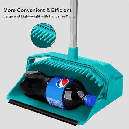 Tiumso Upgrade Broom with Dustpan Combo Set, Broom and Dustpan Set with 51'' Long Handle, Large Upright Brooms and Dust Pans, ZeroGap Lip, Self-Cleaning Dustpan Teeth for Lobby and Restaurant - Blue - color: Blue