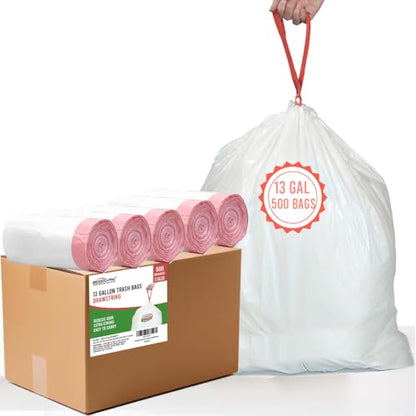 BEIDOU-PAC 13 Gallon Trash Bags Drawstring, 500 Count, White & Unscented Garbage Bags, Multi-purpose Tall Kitchen Trash Bags Can Liners for Business Home Commercial and Industrial - style: 13 Gallon |500 Count