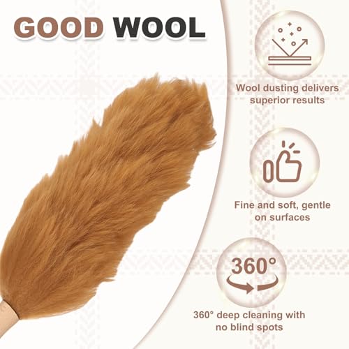uxcell Wool Duster, 24.4" Natural Feather Cleaner Household Cleaning Duster with Solid Wooden Handle for Cleaning Fans Window Blinds Shelves Furniture, Light Brown - color: Light Brown, size: 24.4"