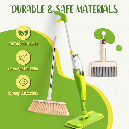 Kids Cleaning Toy Set,Mini Spray Mop Montessori Toys Pretend Play Cleaning Tool for Toddlers with Spray Mop & Kids Broom Dustpan Set Cleaning Toys Gift for Toddlers Girls Boys Age 3+ - size: Green, style: Cleaning Set