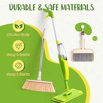 Kids Cleaning Toy Set,Mini Spray Mop Montessori Toys Pretend Play Cleaning Tool for Toddlers with Spray Mop & Kids Broom Dustpan Set Cleaning Toys Gift for Toddlers Girls Boys Age 3+ - size: Green, style: Cleaning Set