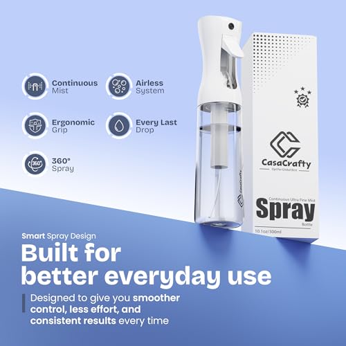 Continuous Spray Bottle for Hair 2 Pack – Fine Mist Water Sprayer 10oz (300ml), Refillable for Hair Styling, Continuous Mist for Plants, Cleaning, Skincare & Petcare, BPA-Free, Leak-Proof, 360° Mist