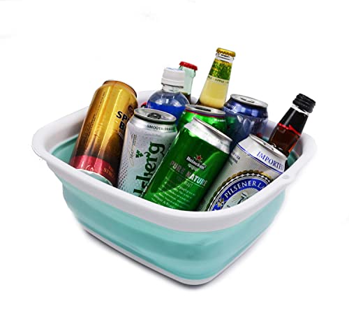 SAMMART 7.7L (2 Gallon) Collapsible Tub - Foldable Dish Tub - Portable Washing Basin - Space Saving Plastic Washtub (White/Lake Green, S) - color: White/Lake Green, size: Small