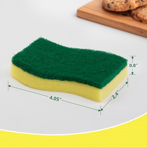 24PK Sponges Kitchen, Heavy Duty for Dishes, Scrub Cleaning Sponge for Non-Coated Cookware, Pots, Pans, Dual Sided Dish Sponge for Kitchen Household