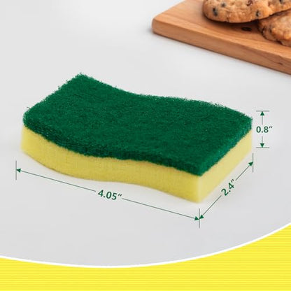 24PK Sponges Kitchen, Heavy Duty for Dishes, Scrub Cleaning Sponge for Non-Coated Cookware, Pots, Pans, Dual Sided Dish Sponge for Kitchen Household