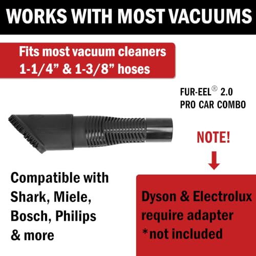 FUR-EEL PRO 2.0 Pet Hair Remover Kit, Handle + 2 Replaceable Rubber Brush Heads for Dog & Cat Hair, Fits 32, 35 & 38 mm Round Hoses, for Car Seats, Mats, Carpet & Upholstery - color: Refill x6, Fang, Adapter