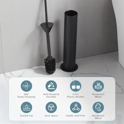 BGL Toilet Brush and Holder Set, Heavy Duty 304 Stainless Steel, Round Base and Long Handle for Bathroom Deep Cleaning, Drip-Proof, Space Saving for Storag, Black - color: Matte Black