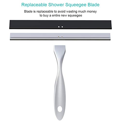 Shower Squeegee for Shower Doors, All Purpose Shower Window Squeegee for Shower Glass Door, Mirror and Car, Bathroom Squeegee for Shower with Hook, Stainless Steel (Silver, 10 in)