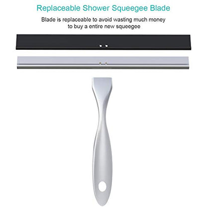 Shower Squeegee for Shower Doors, All Purpose Shower Window Squeegee for Shower Glass Door, Mirror and Car, Bathroom Squeegee for Shower with Hook, Stainless Steel (Silver, 10 in)