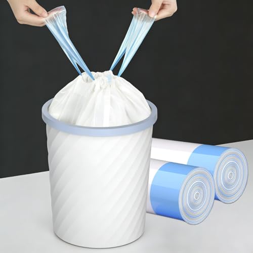 60 Count Drawstring Trash Bags for Kitchen & Home, 4-5 Gallon Large Capacity, Leak-Proof & Tear-Resistant, Easy to Tie & Carry, 45x50cm