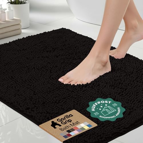 GORILLA GRIP Bath Rug Mat 36x24, Thick Soft Absorbent Chenille, Quick Dry Microfiber Mats, Rubber Backing Washable Shower Floor Rugs, Bathmat Runner, US Designed Bathroom Home Decor Accessories Black - color: Black, size: 36" X 24"