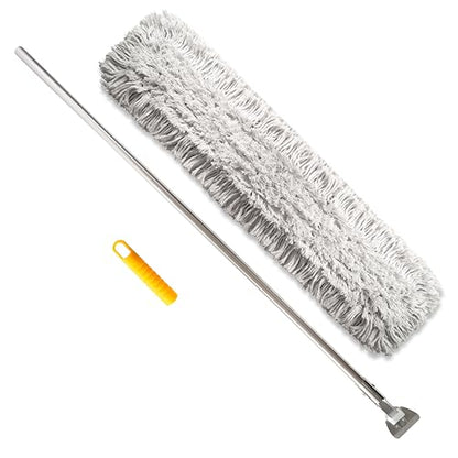 Commercial Dust Mop 48 Inch - Industrial Floor Dust Mop with Aluminum Handle - Reusable Washable Cotton Mop Head for Hardwood Tile Laminate Vinyl Floors - Dry Mop for Janitorial Cleaning