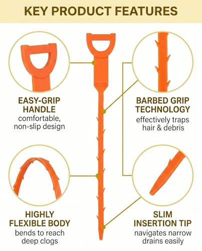 Drain Snake Clog Remover Flexible Tool for Clearing Drain Blockages