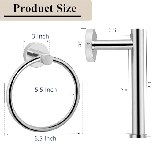 Chrome Bathroom Hardware Set, Towel Ring & Toilet Paper Holder, Stainless Steel SUS304, Hand Towel Hanger & Toilet Roll Holder, Sturdy Bathroom Accessories for Home or Kitchen - color: Chrome